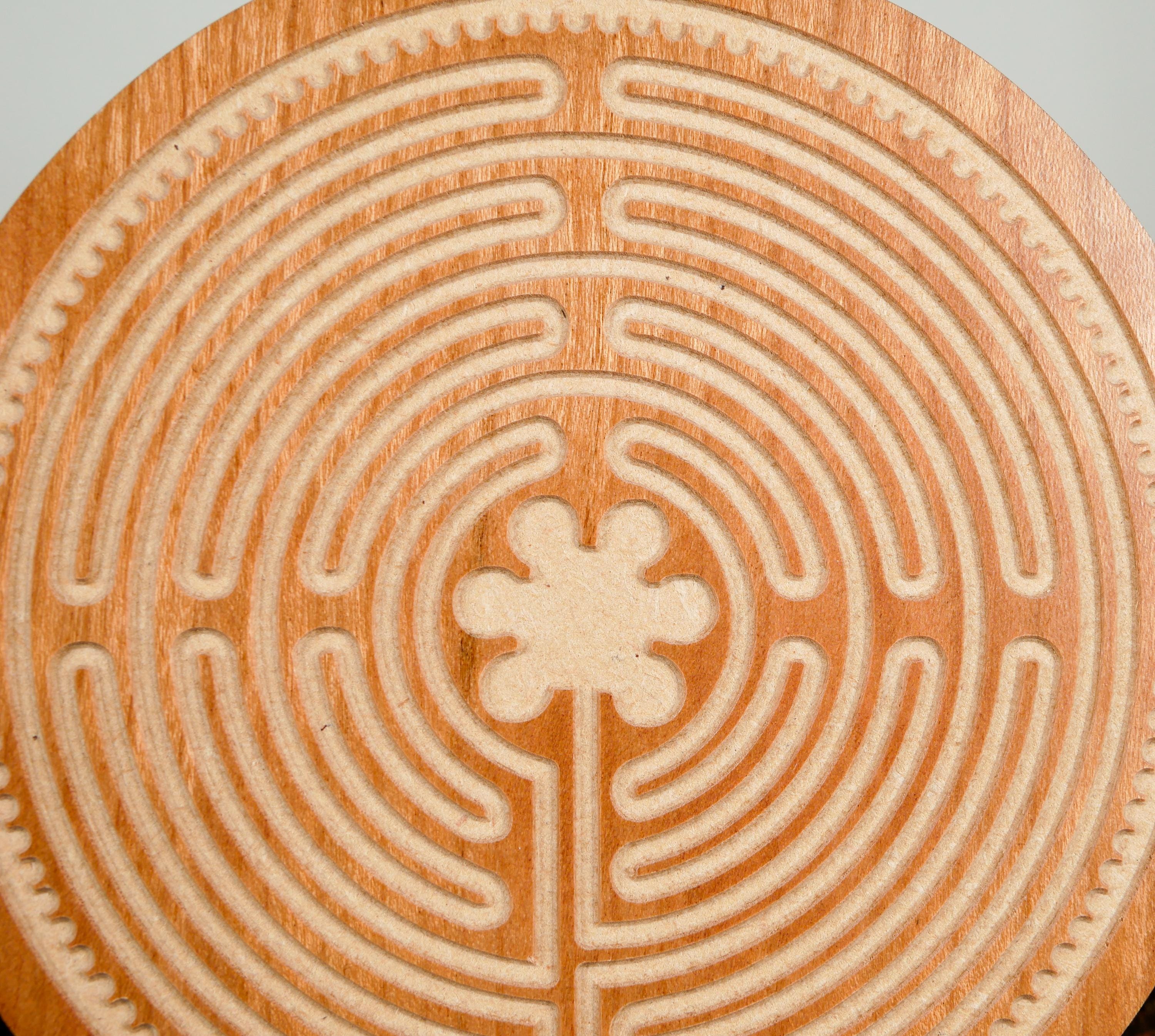 4.5" Cherry MDF Chartres Finger Labyrinth Meditation Tool Mindfulness Stress Relief Calm Focus