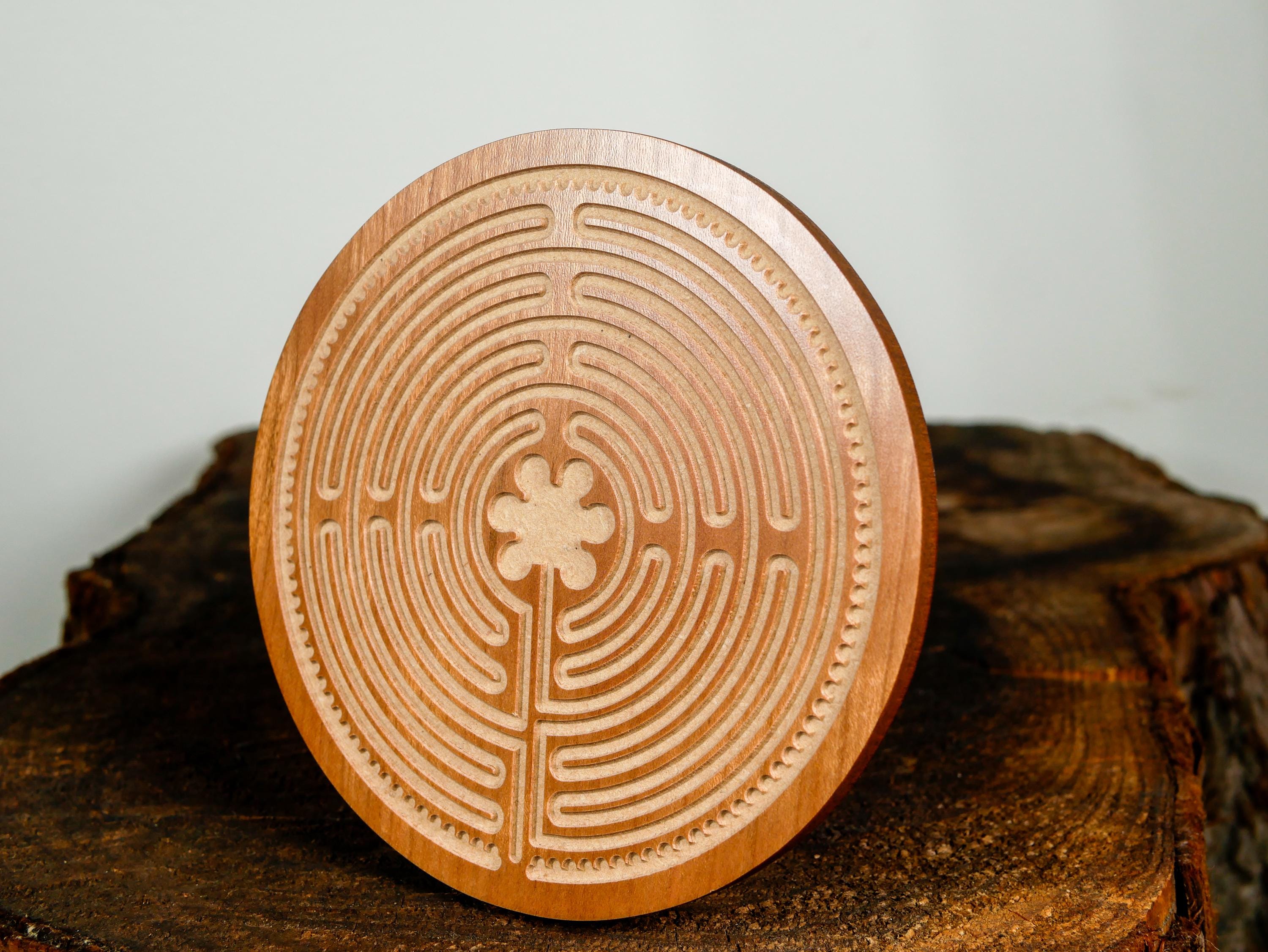 4.5" Cherry MDF Chartres Finger Labyrinth Meditation Tool Mindfulness Stress Relief Calm Focus