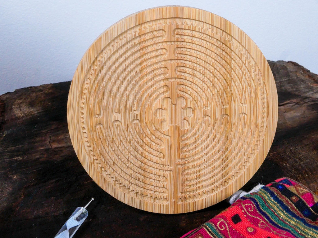 4.5" Bamboo Wood Chartres Finger Labyrinth Meditation Tool Mindfulness Stress Relief Calm Focus