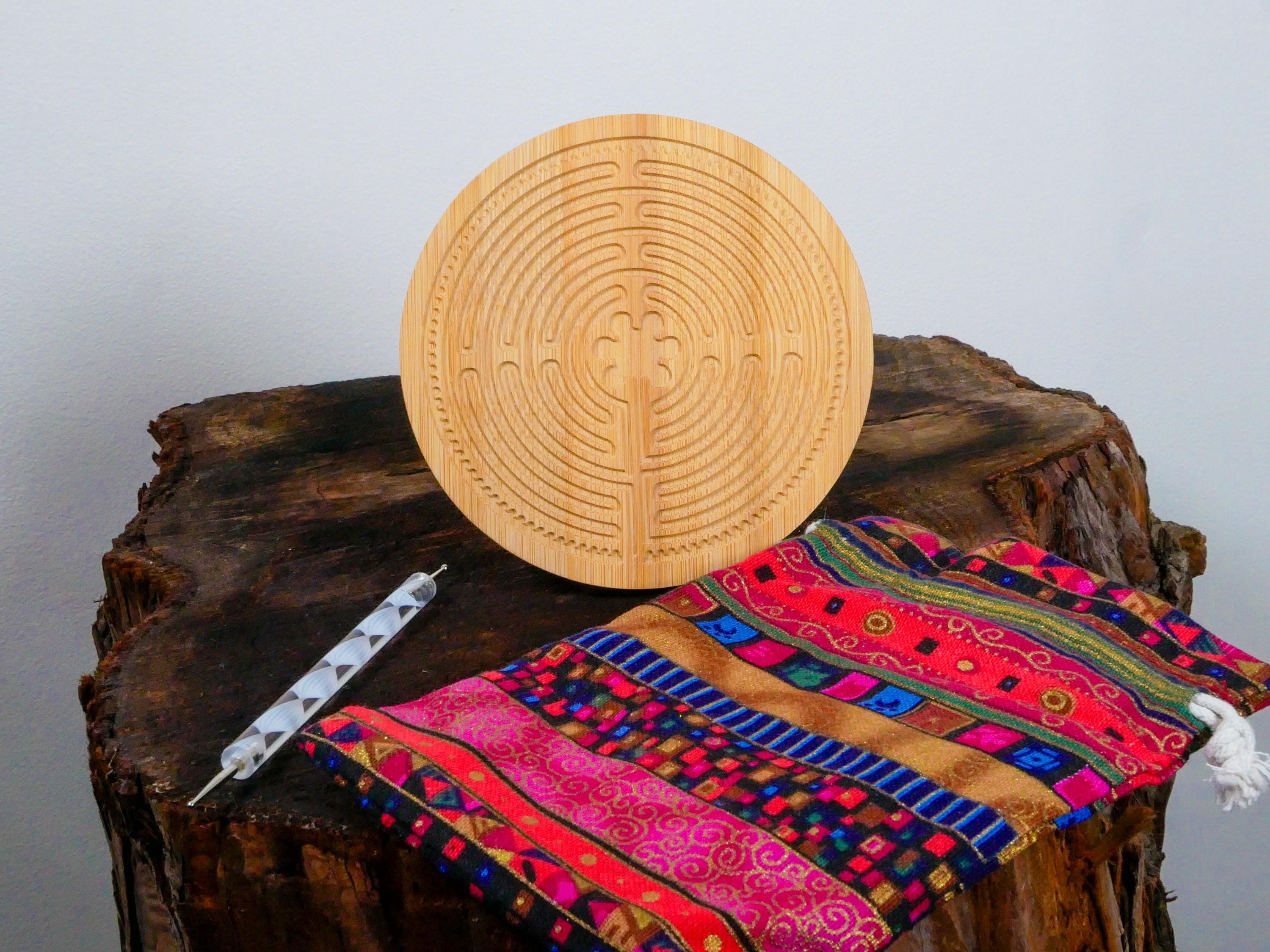 4.5" Bamboo Wood Chartres Finger Labyrinth Meditation Tool Mindfulness Stress Relief Calm Focus