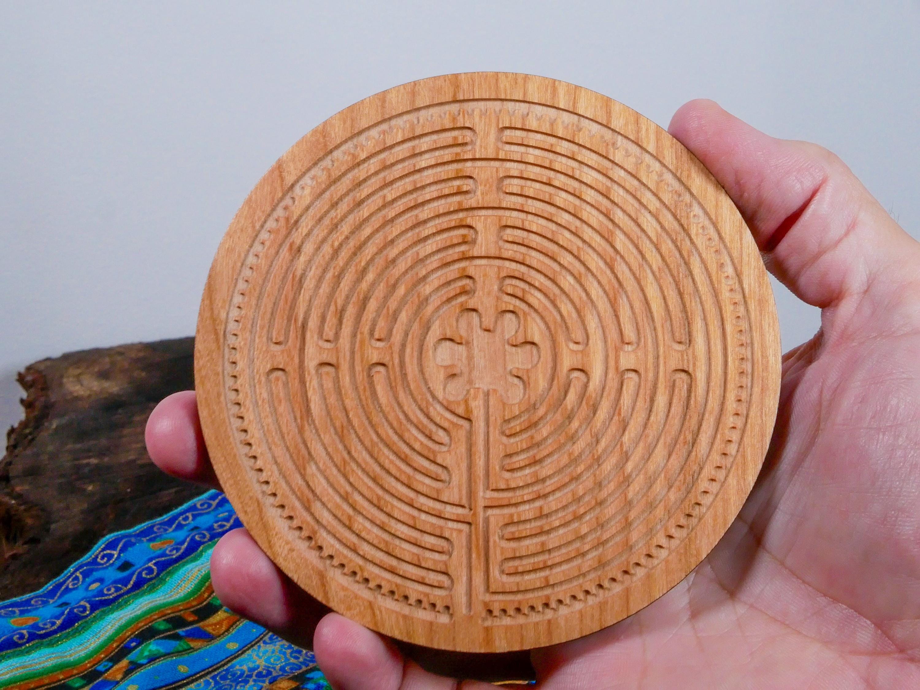 4.5" Cherry Wood Chartres Finger Labyrinth Meditation Tool Mindfulness Stress Relief Calm Focus