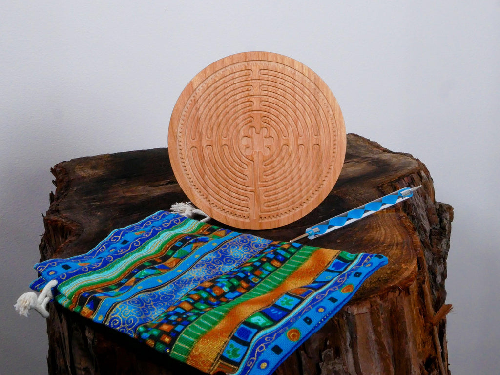 4.5" Cherry Wood Chartres Finger Labyrinth Meditation Tool Mindfulness Stress Relief Calm Focus
