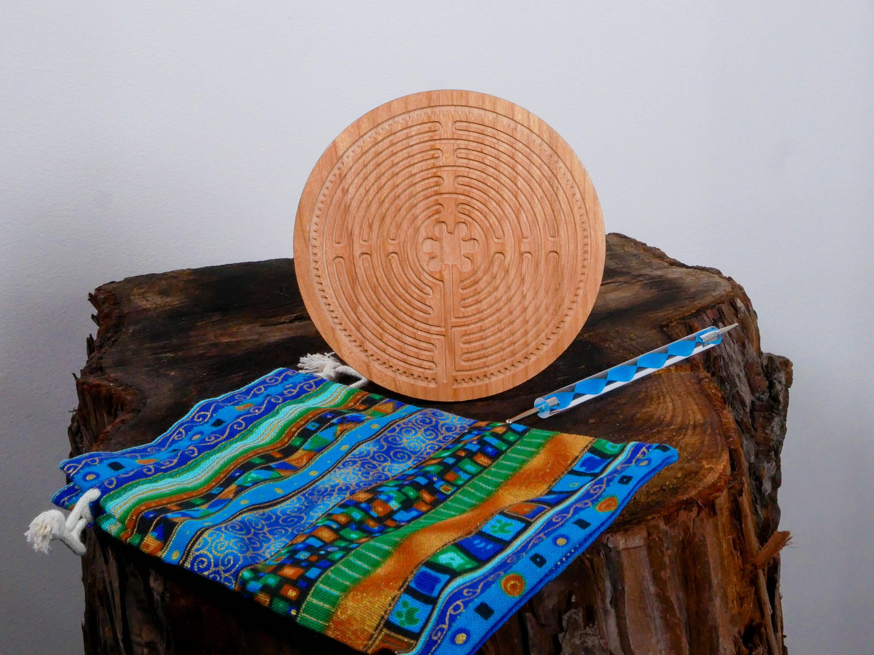 4.5" Cherry Wood Chartres Finger Labyrinth Meditation Tool Mindfulness Stress Relief Calm Focus