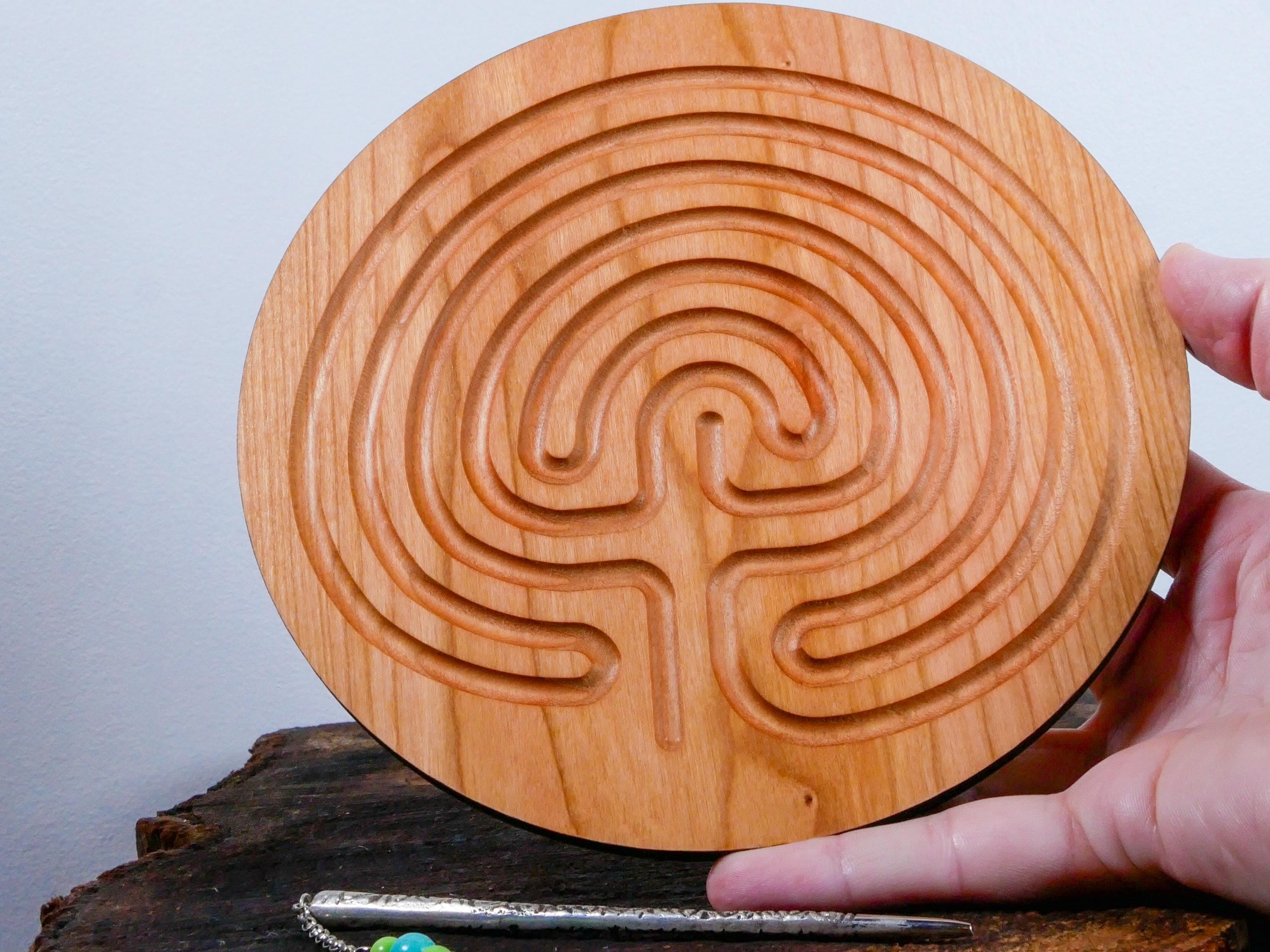 7" Classical Finger Labyrinth on Cherry Wood • Mindfulness Tool • Meditation • Stress Relief • Thoughtful Gift
