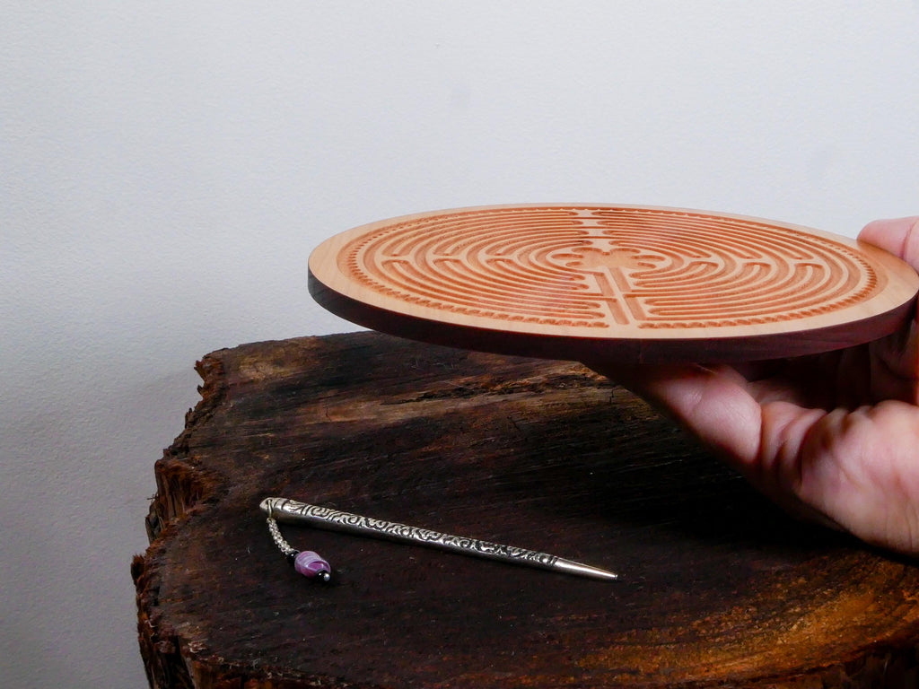 7" Chartres Finger Labyrinth on Cherry Wood • Mindfulness Tool • Meditation • Stress Relief • Thoughtful Gift