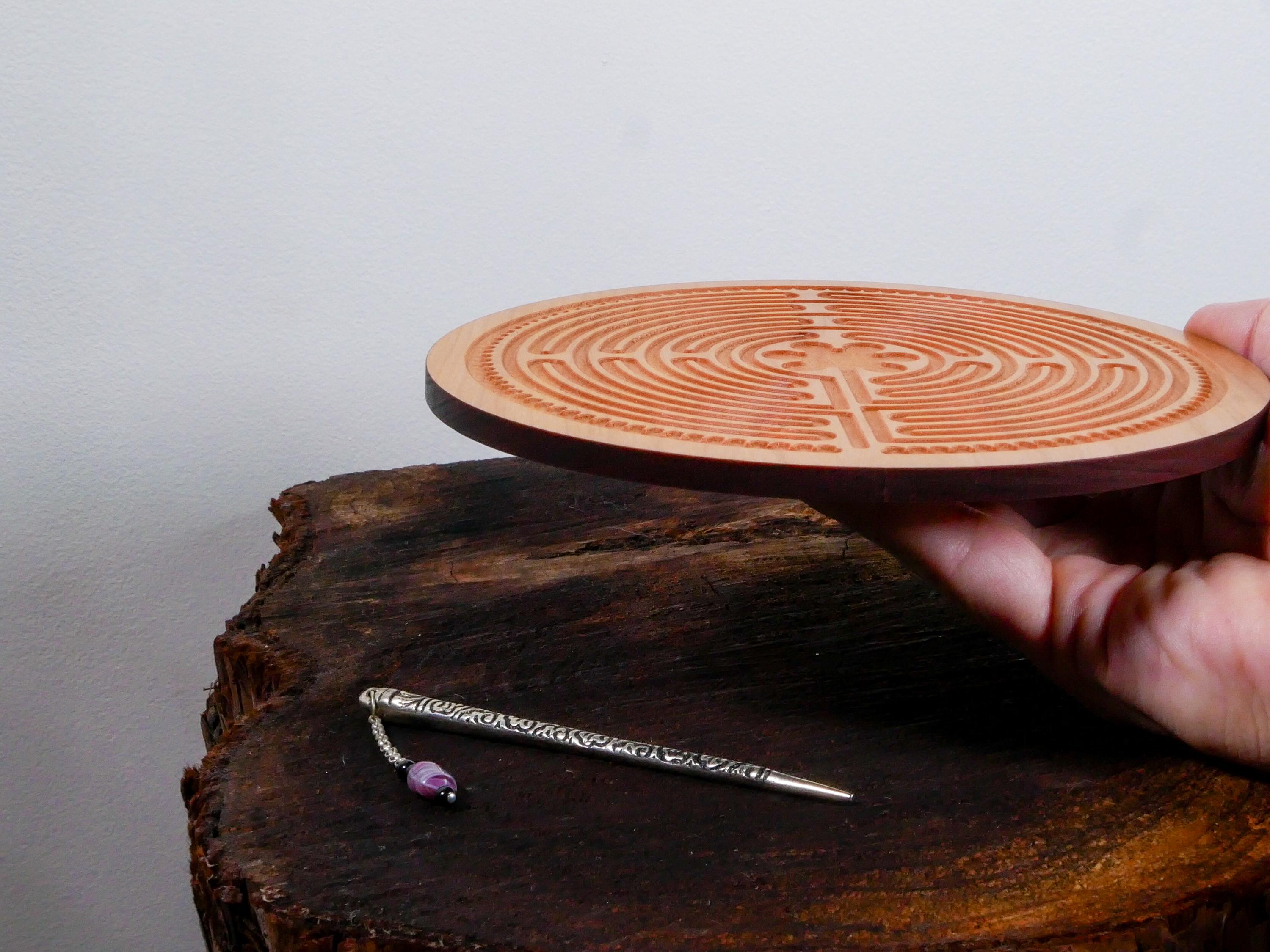 7" Chartres Finger Labyrinth on Cherry Wood • Mindfulness Tool • Meditation • Stress Relief • Thoughtful Gift