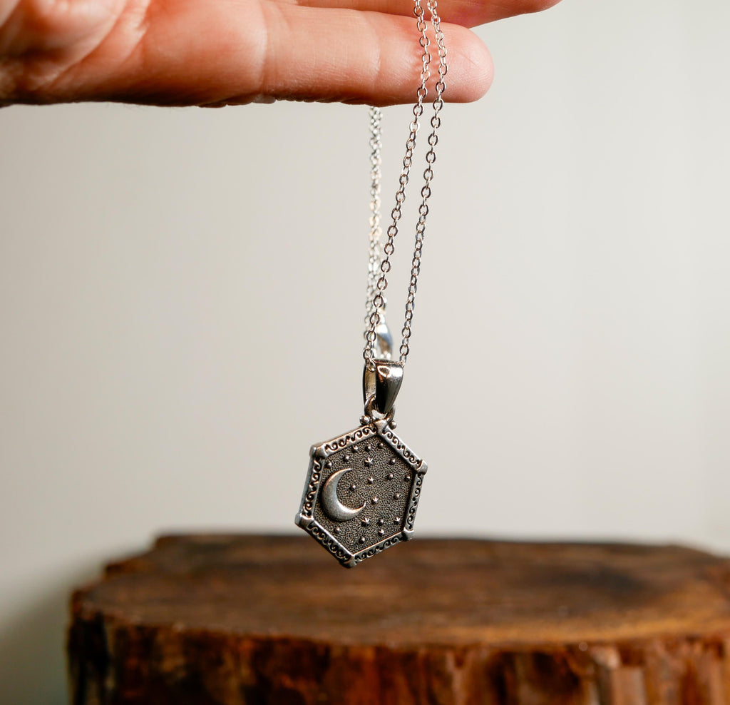 Sun and Moon Hexagon Necklace • Reversible Celestial Pendant • Mindfulness Jewelry • Meaningful Gift • Spiritual Necklace