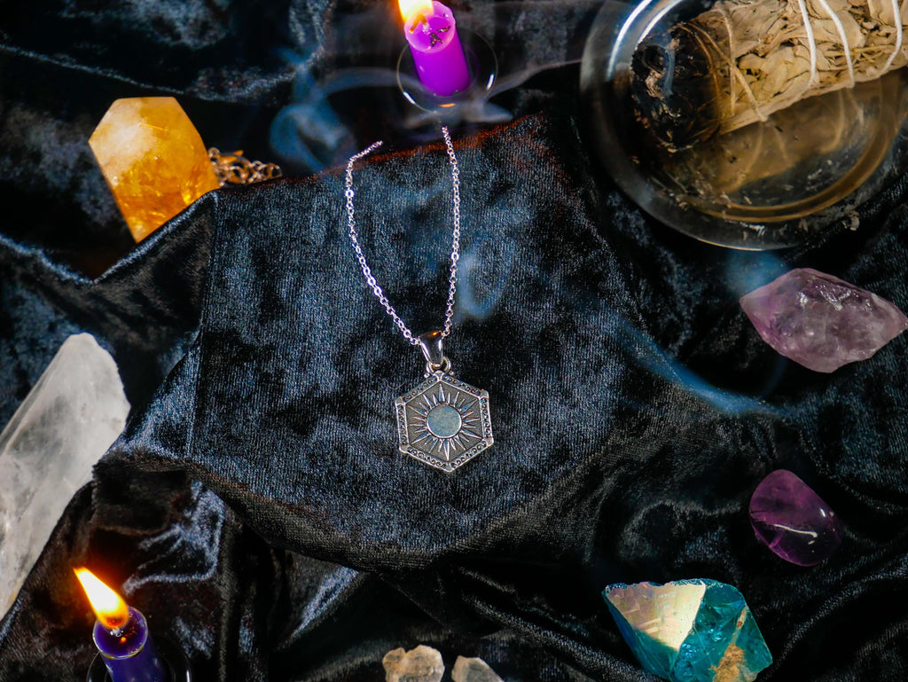 Sun and Moon Hexagon Necklace • Reversible Celestial Pendant • Mindfulness Jewelry • Meaningful Gift • Spiritual Necklace