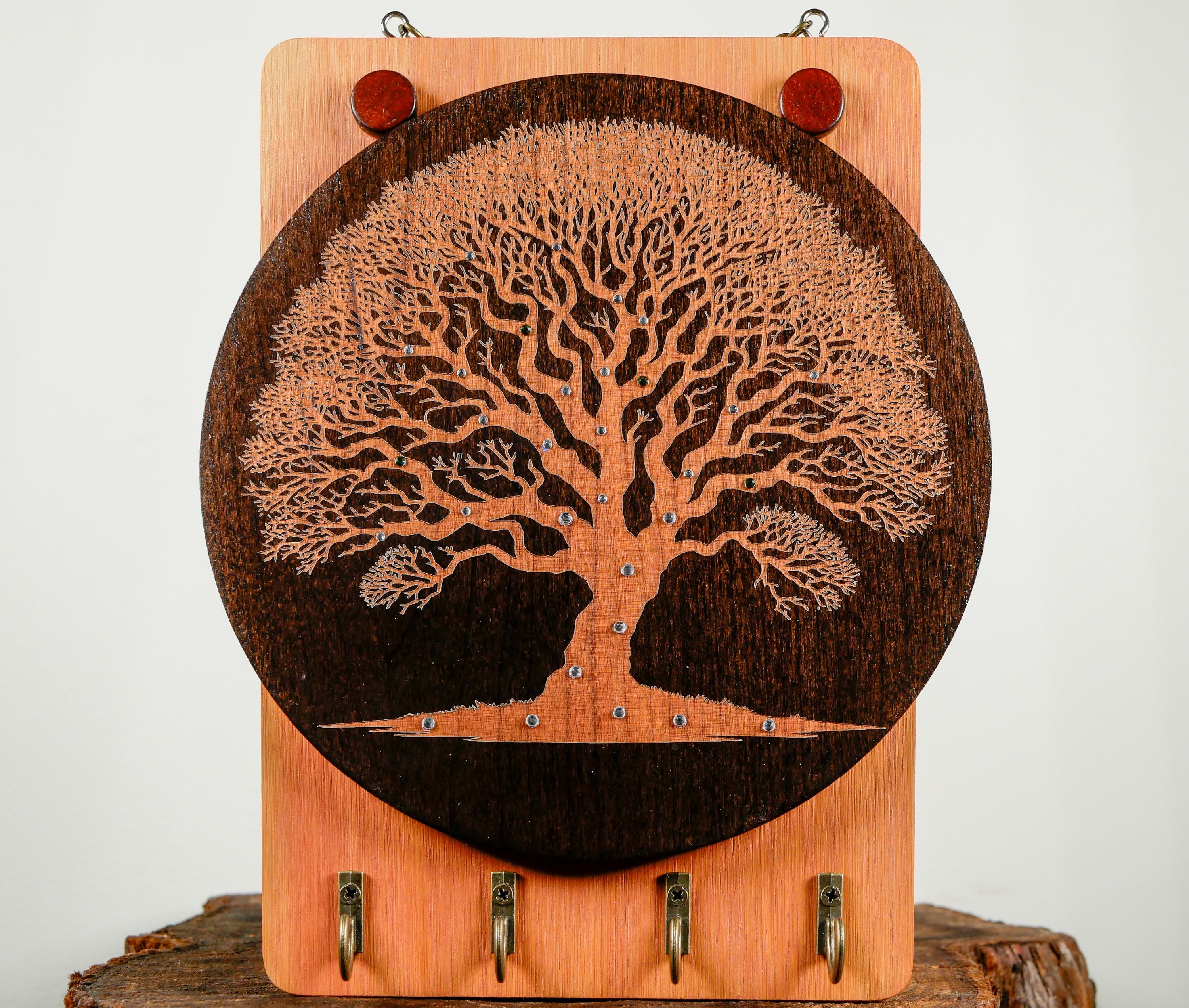 Tree of Life Key Holder • Wall Hanger Art • Entryway Organizer • Wooden Key Rack