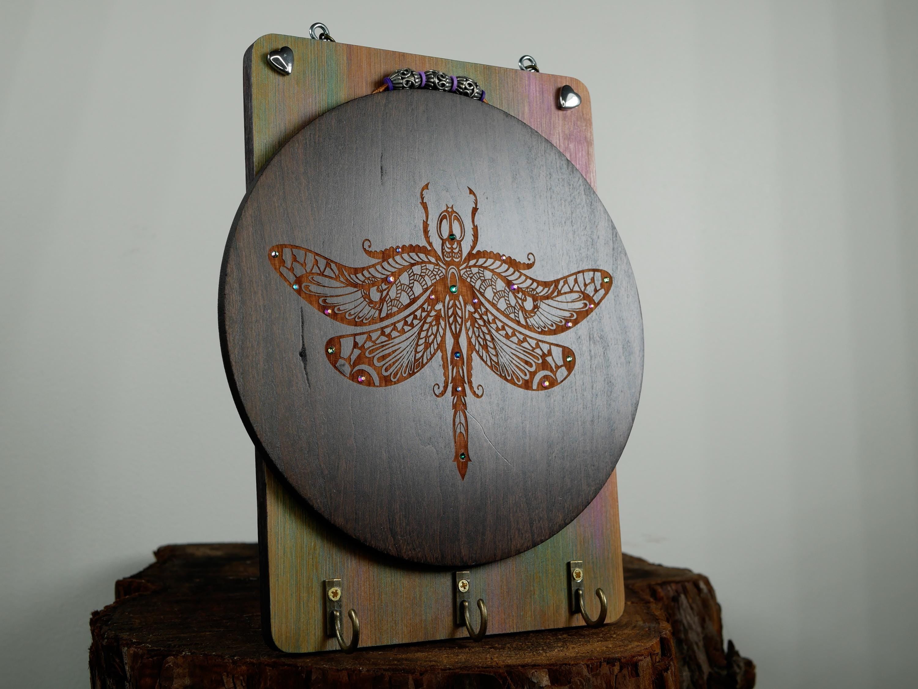 Dragonfly Key Holder Wall Art • Handcrafted Wood Key Rack • Nature Inspired Home Decor
