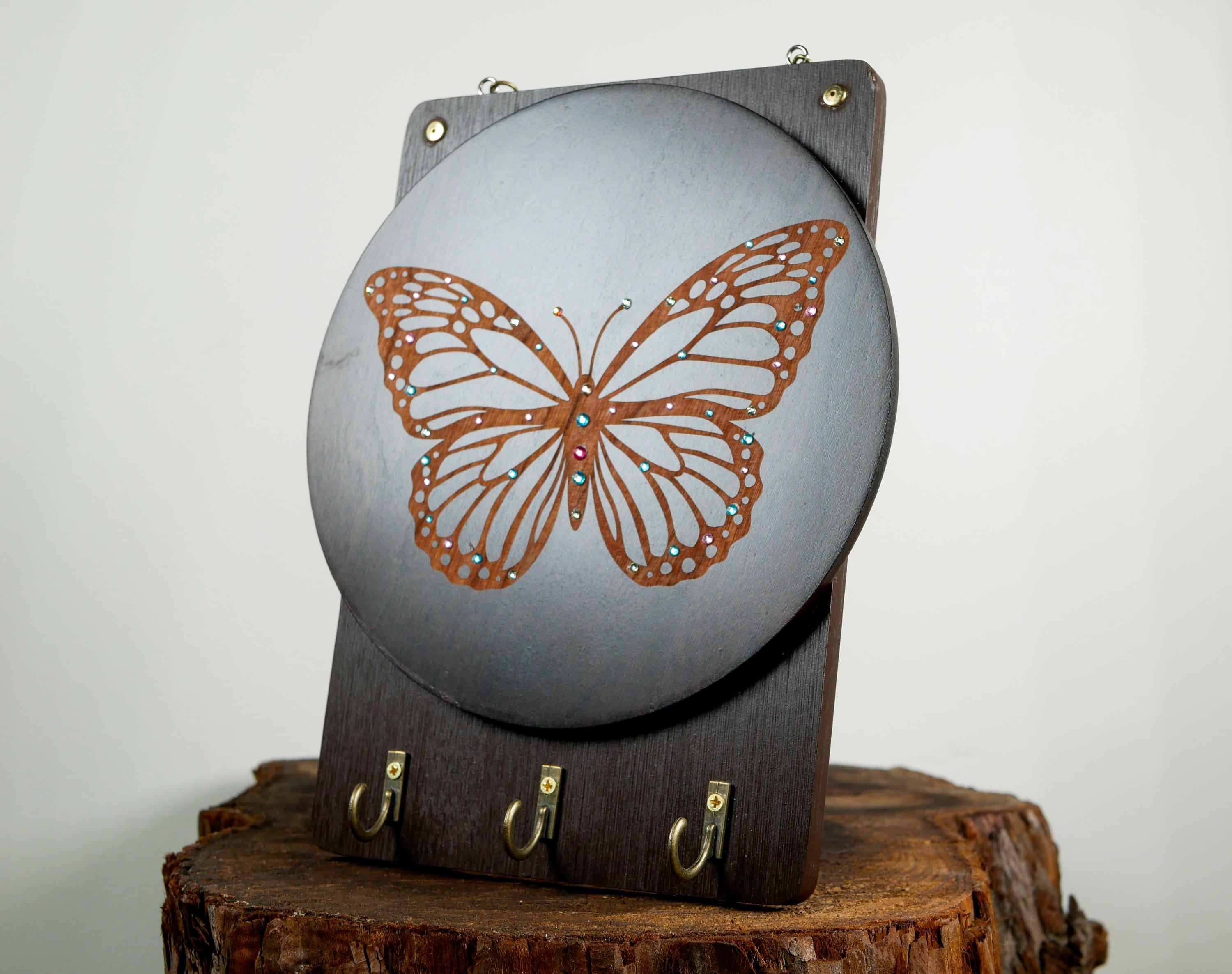 Butterfly Awakening Key Holder Wall Art • Handcrafted Wood Key Rack • Spiritual Home Decor