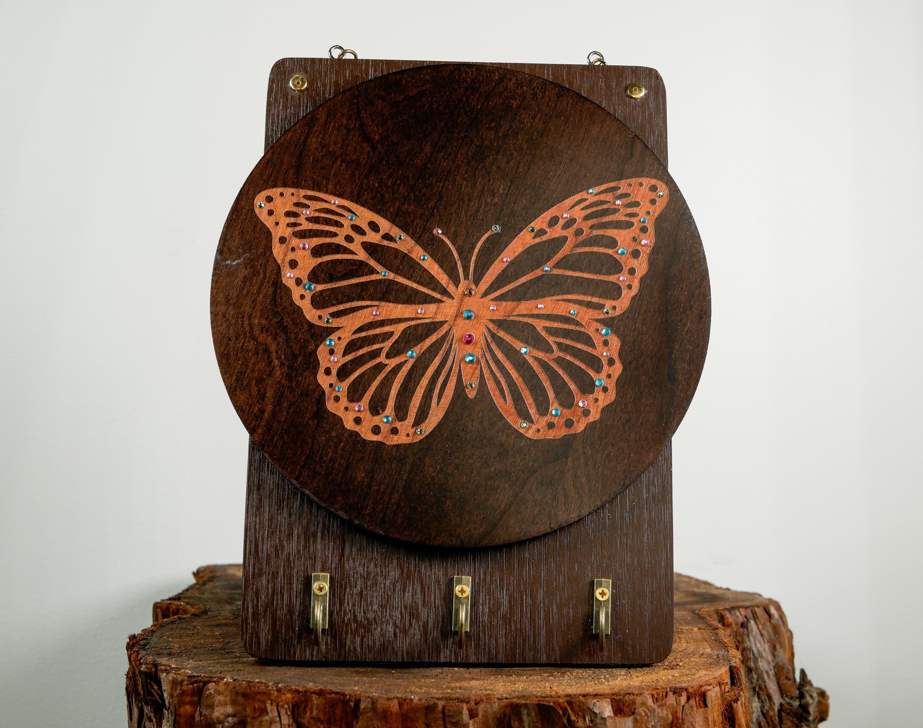 Butterfly Awakening Key Holder Wall Art • Handcrafted Wood Key Rack • Spiritual Home Decor