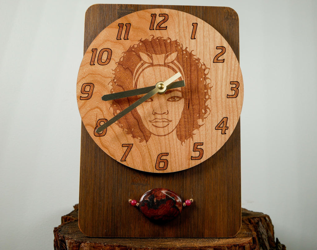 XPRESSION Clock • Feminine Face Wall Clock • Handcrafted Wood • Spiritual Home Decor