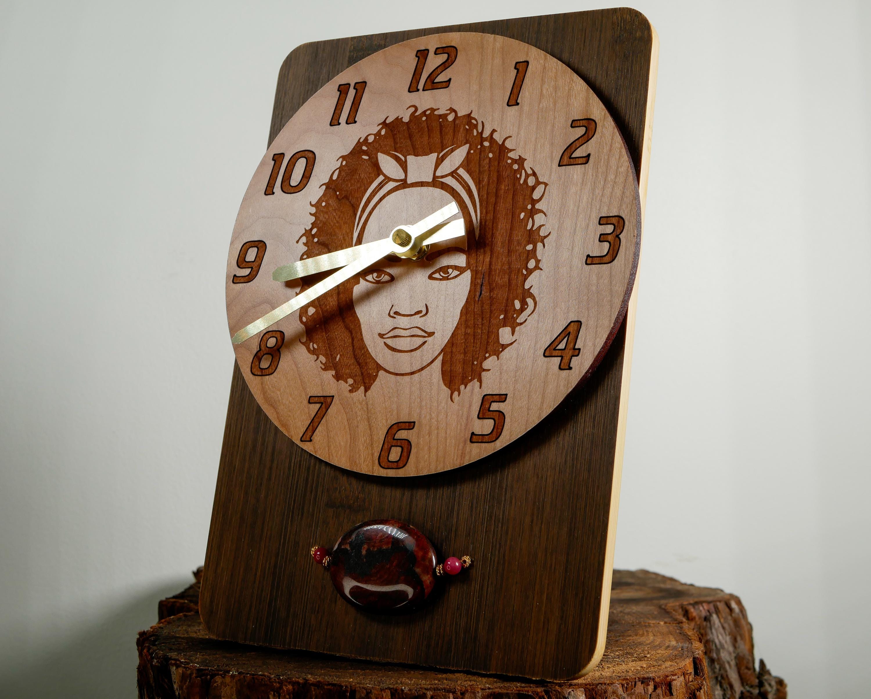 XPRESSION Clock • Feminine Face Wall Clock • Handcrafted Wood • Spiritual Home Decor