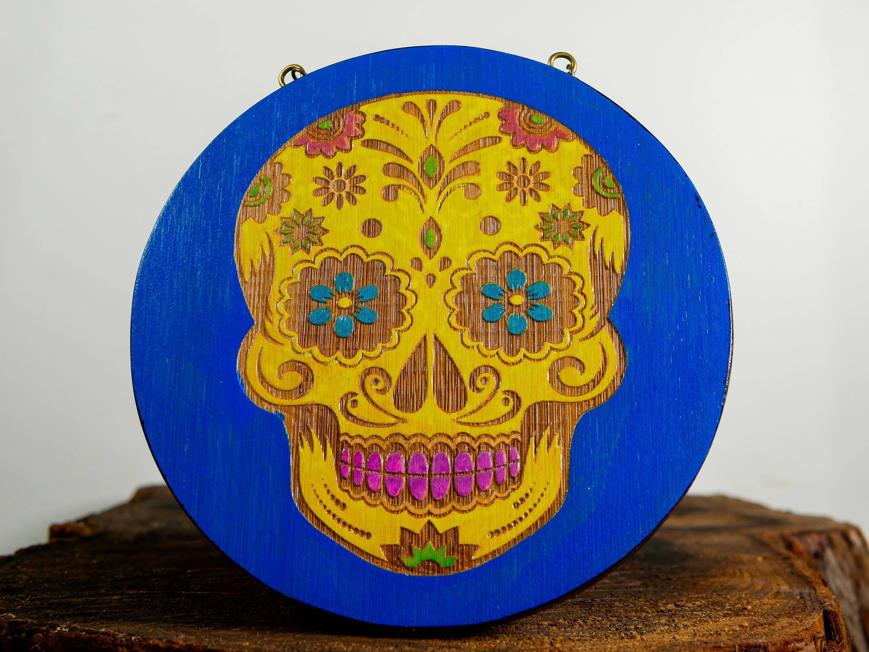 Sugar Skull Wall Hanging • Hand Painted Art • Día de los Muertos Decor • Skull Ornament
