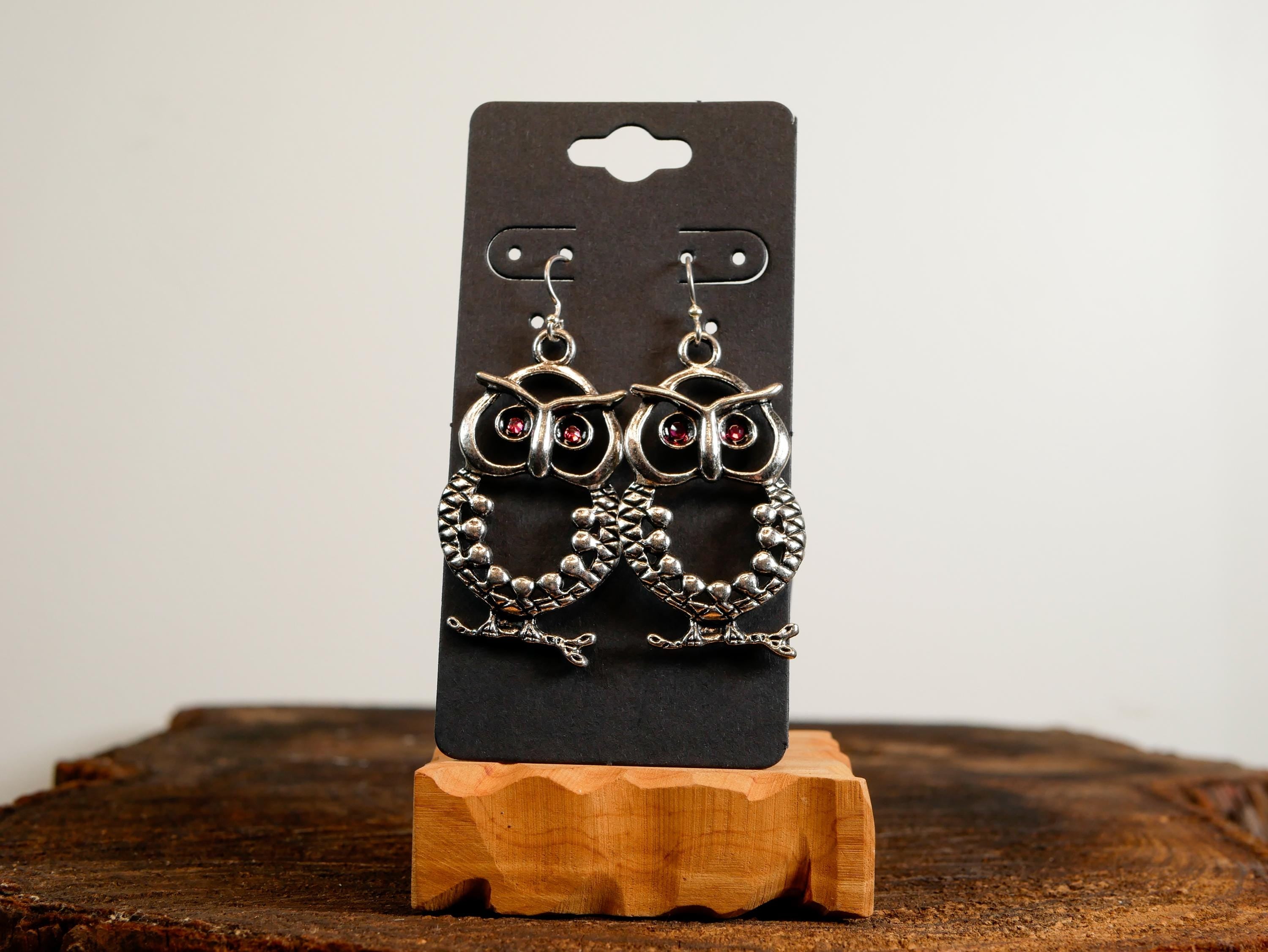 Owl Goddess Earrings • Red Crystal Eyes • Protection & Intuition • Witchy Pagan Earrings