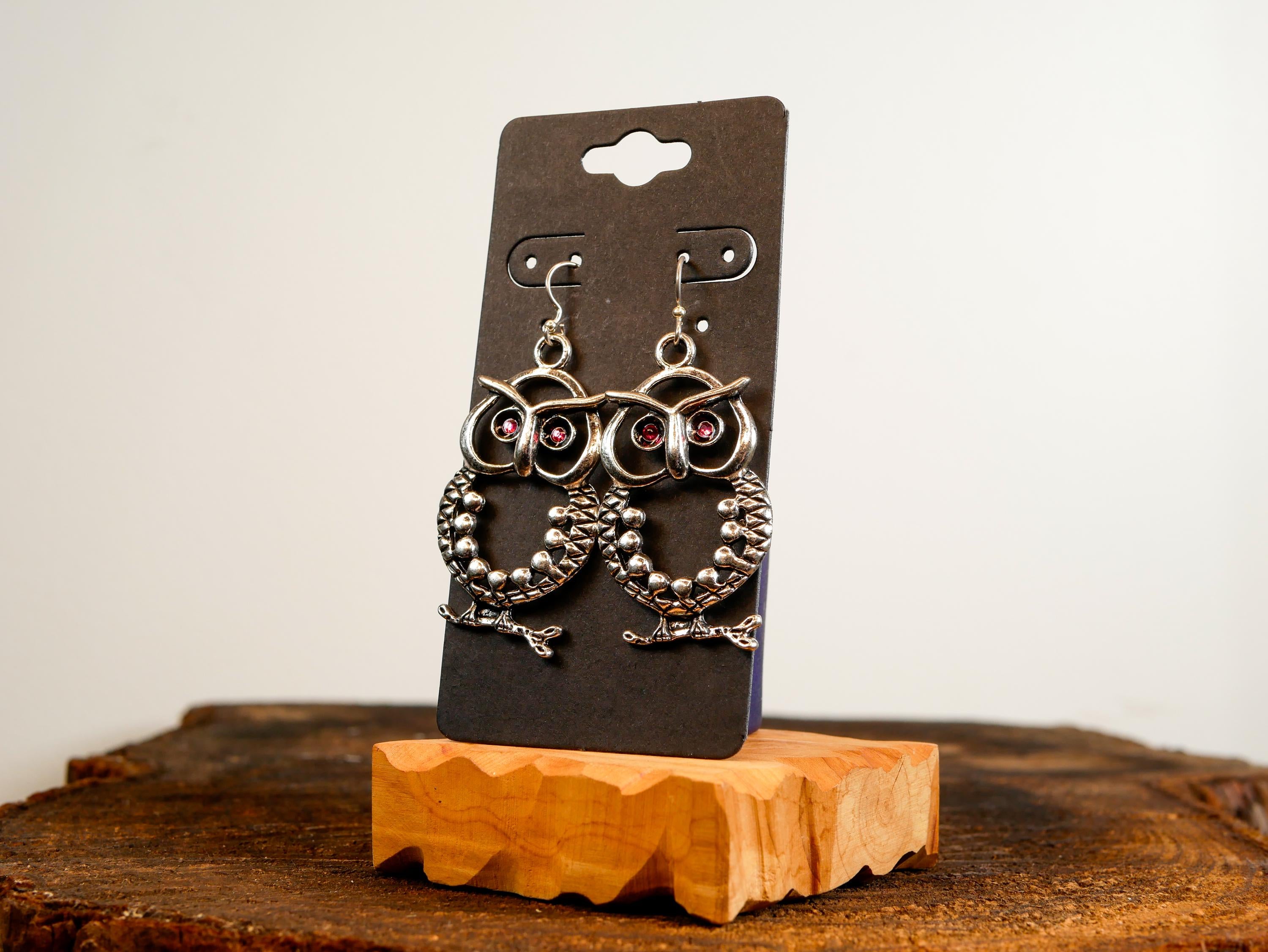 Owl Goddess Earrings • Red Crystal Eyes • Protection & Intuition • Witchy Pagan Earrings