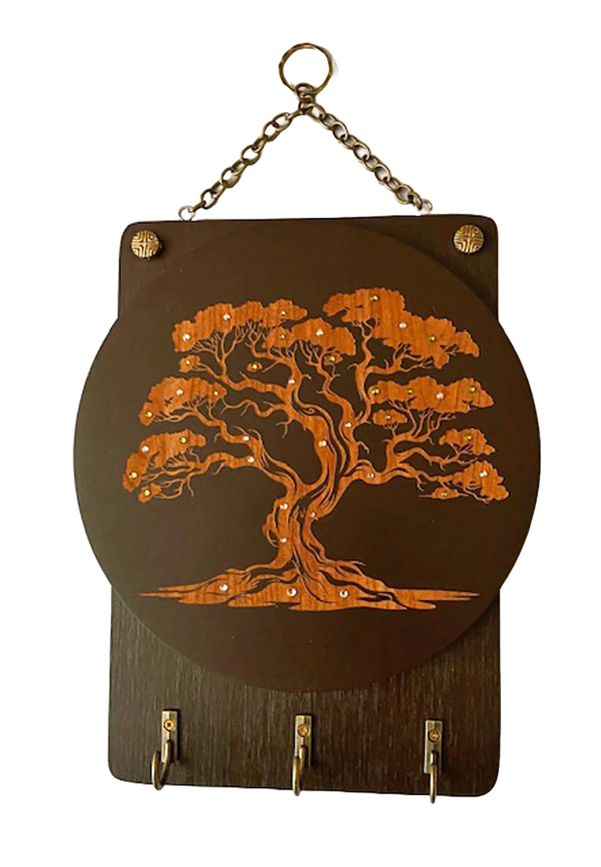 Sacred Grove Key Holder Wall Art • Handcrafted Wood Key Rack • Spiritual Home Decor