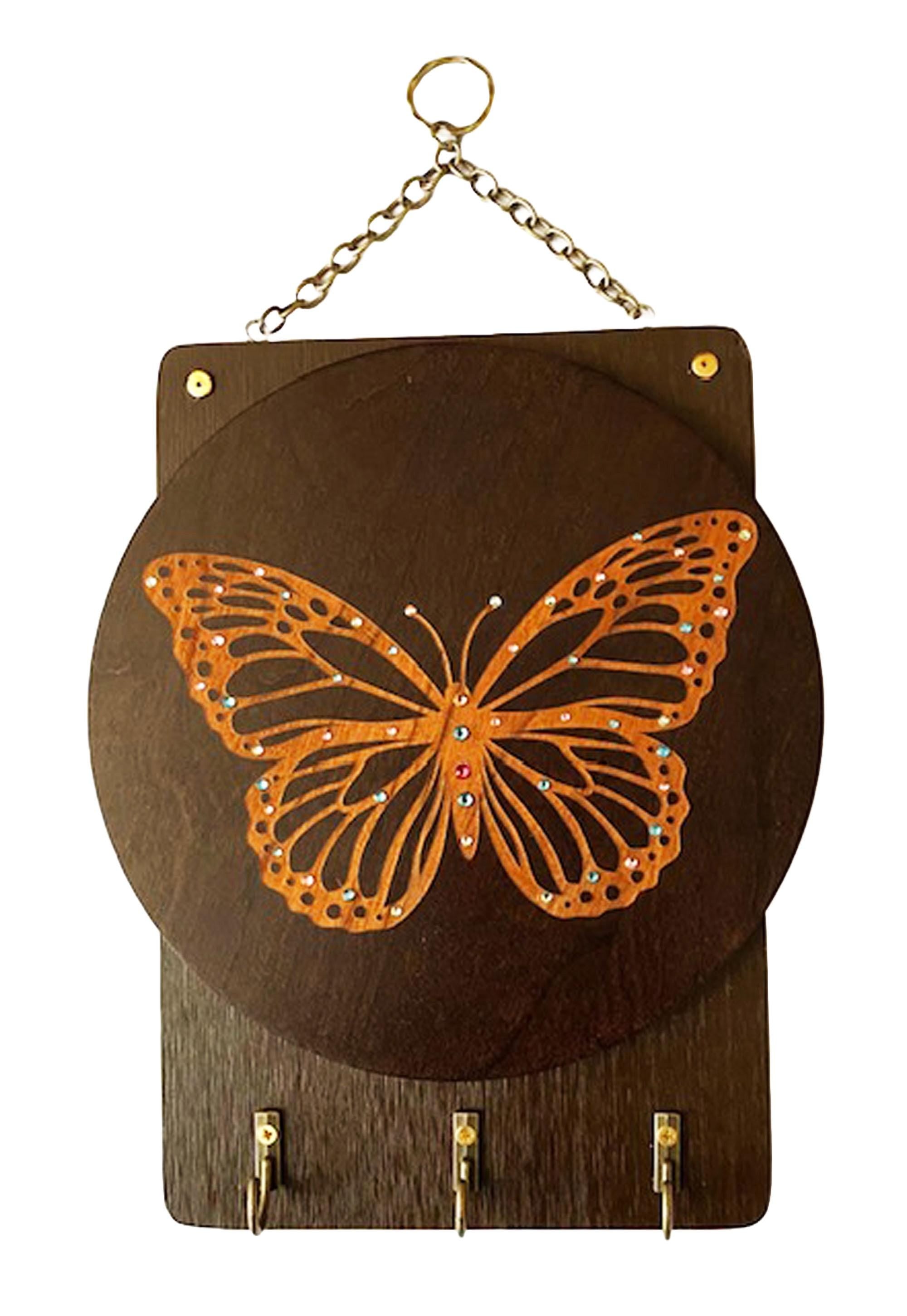 Butterfly Awakening Key Holder Wall Art • Handcrafted Wood Key Rack • Spiritual Home Decor