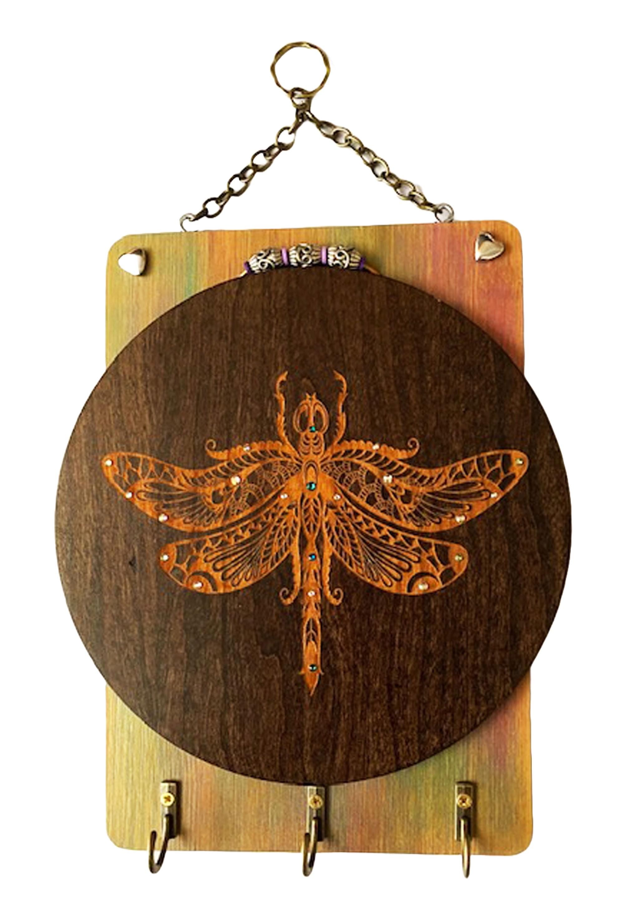 Dragonfly Key Holder Wall Art • Handcrafted Wood Key Rack • Nature Inspired Home Decor